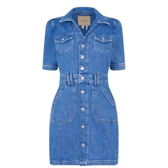 Paige Mayslie Mini Blue Dress Denim Short Sleeve Shirt Size 00 - Picture 8 of 16